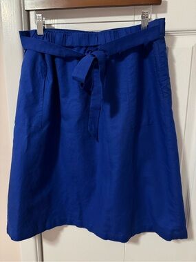 J.Crew Factory Paperbag Waist A-Line Skirt Size Large Cobalt Blue with Pockets